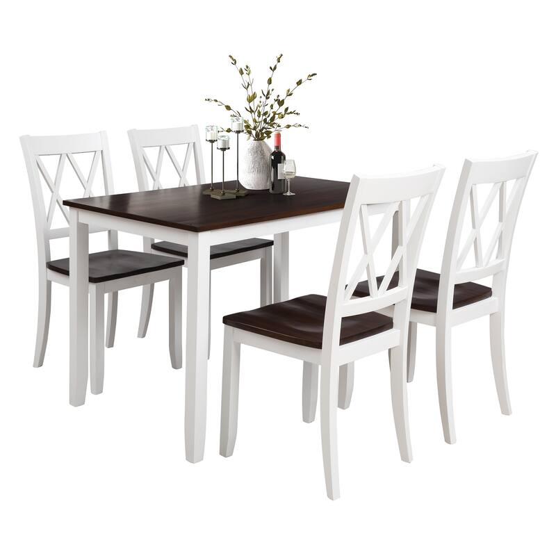 Dining Table Set Kitchen Rectangular Table and 4 Chairs, Wood Frame 5-Piece Dining Set for Kitchen Breakfast Nook Living Room