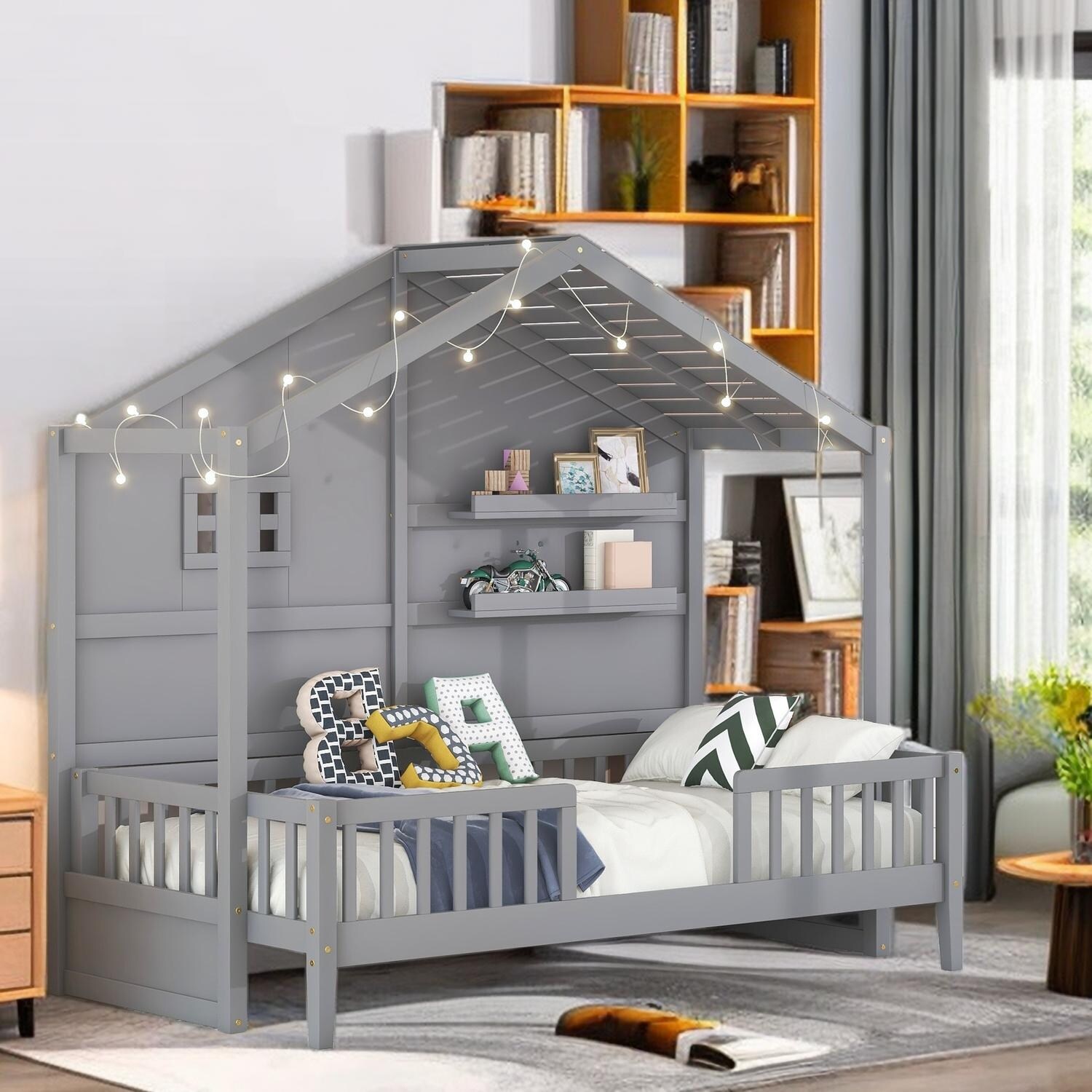 Kids bed on sale with shelves