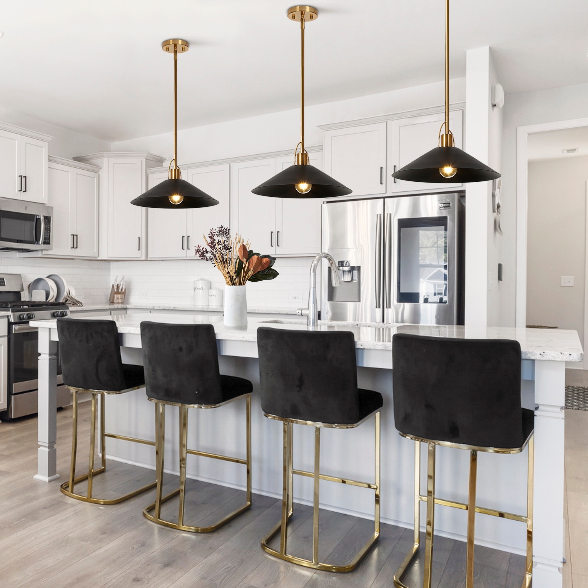 Modern Farmhouse 1 Light Pendant Light 14 IN Black White Lights for Kitchen Island Dining Room