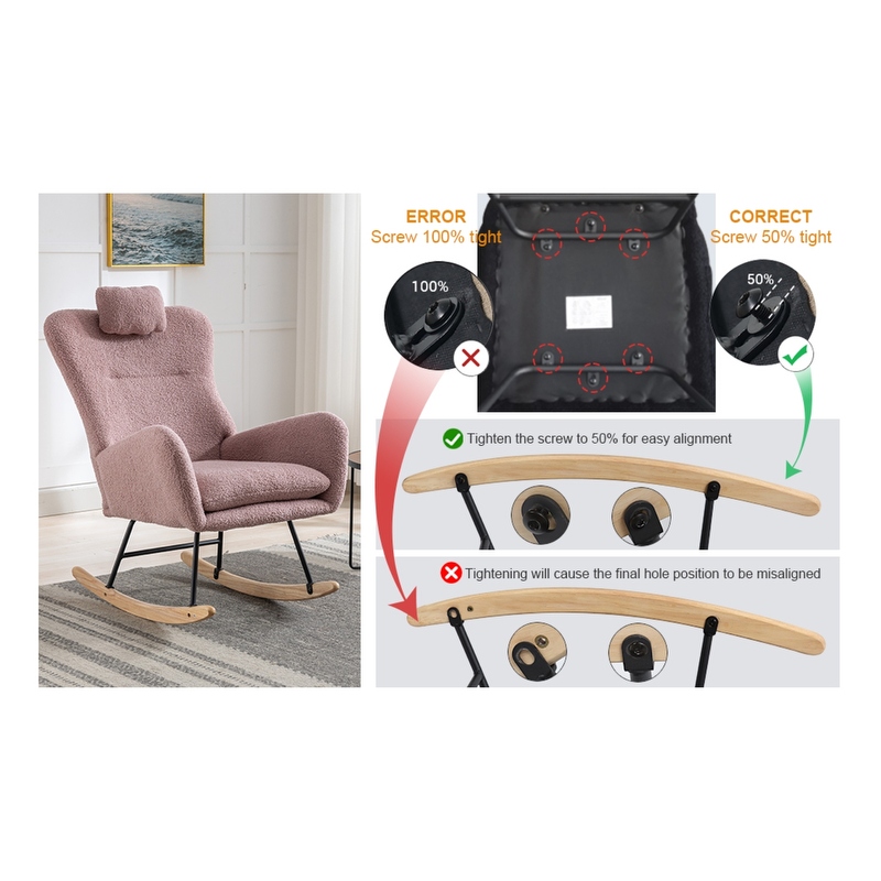 35.5 Rocking Chair with Pocket Soft Teddy Fabric Chair for Nursery Comfy Wingback Glider Rocker with Safe Solid Wood Base Bed Bath Beyond 40403927