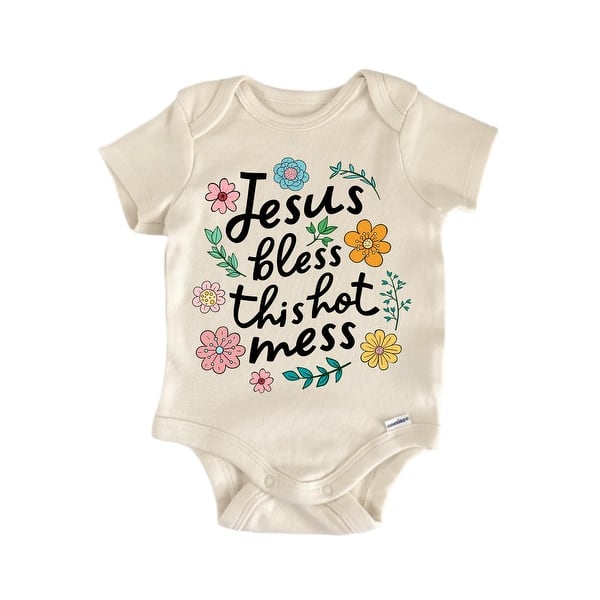 slide 2 of 6, Bless Hot Mess Jesus Religious God Christian - Baby Boy Girl Clothes Bodysuit Blue - 0-3M
