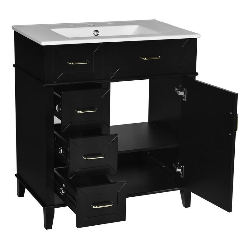 Modern Freestanding Bathroom Vanity with 30-Inch Ceramic Sink, Soft Close Storage Cabinet with 3 Drawers & Adjustable Shelf