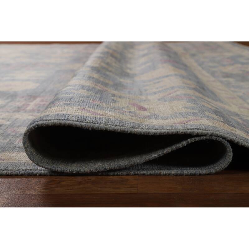 Hand Knotted Oriental 100% Wool Carpet Transitional All-Over Navy Blue & Blues Oushak Area Rug - 11' 11'' X 9' 3''