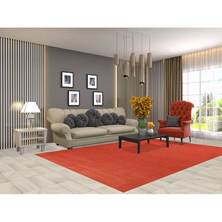 Modern Gabbeh Area Rug Hand-Knotted Orange Wool Carpet - 6'7" x 9'6"