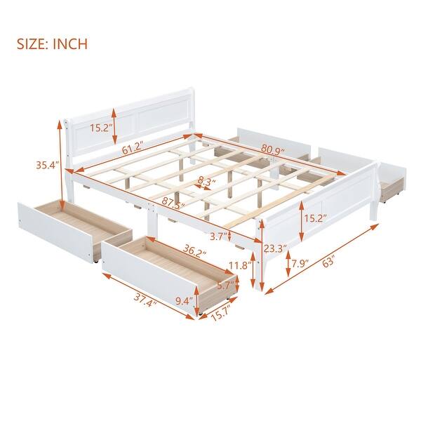 dimension image slide 6 of 12, (Twin/Full/Queen)Curved Legs Design Platform Bed Frame with 4 Drawers