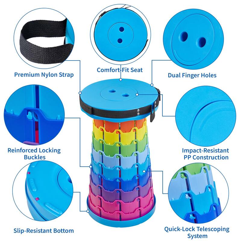 VECELO Portable Telescoping Stool Lightweight Adjustable Height Folding Stool for Camping Fishing Indoor Outdoor Plastic Seat