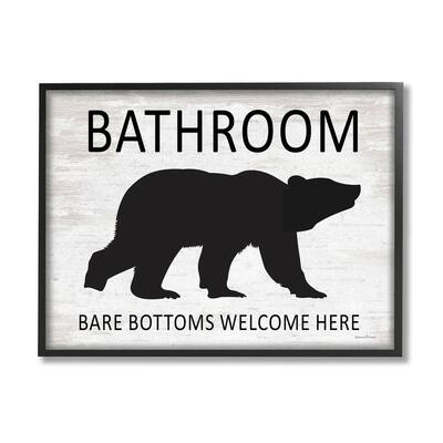Stupell Bathroom Bare Bottoms Welcome Here Funny Rustic Bear Framed Wall Art - Off-White