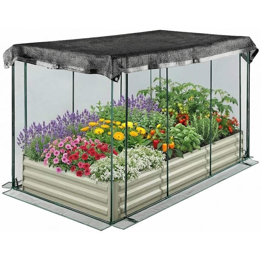 6X3x1Ft Galvanized Planter Garden Box, Raised Garden Bed with Cover