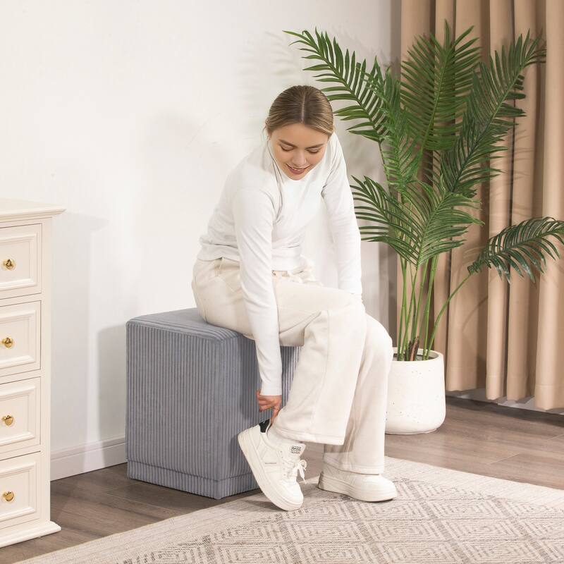 Adeco Ottoman Footrest Vanity Stool Gold Trim Footstool