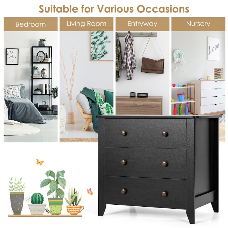 Gymax 3 Drawer Dresser Chest of Drawers Bedside Table for Living Room