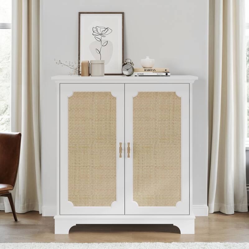 Sideboard Buffet Storage Liquor Cabinet with Rattan Decorated Doors