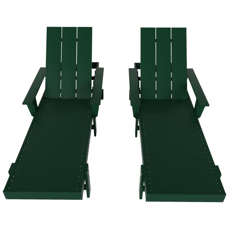 Polytrends Shoreside Modern Poly Reclining Eco-Friendly All Weather Chaise Lounge With Arms & Wheels (Set Of 2)