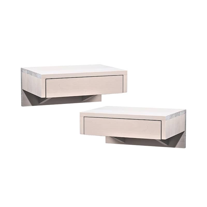 Set of 2 White Floating Nightstands with Drawer and Shelf