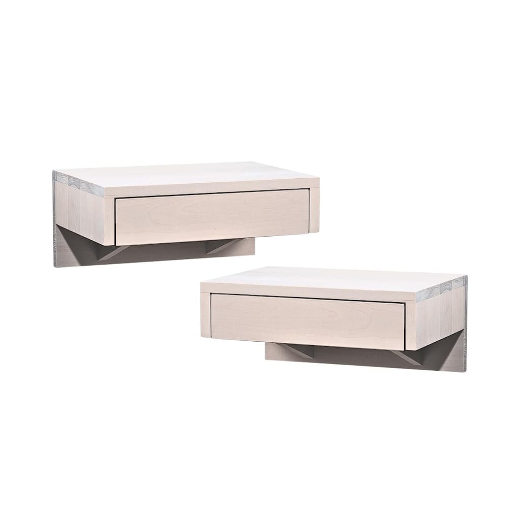 Set of 2 White Floating Nightstands with Drawer and Shelf