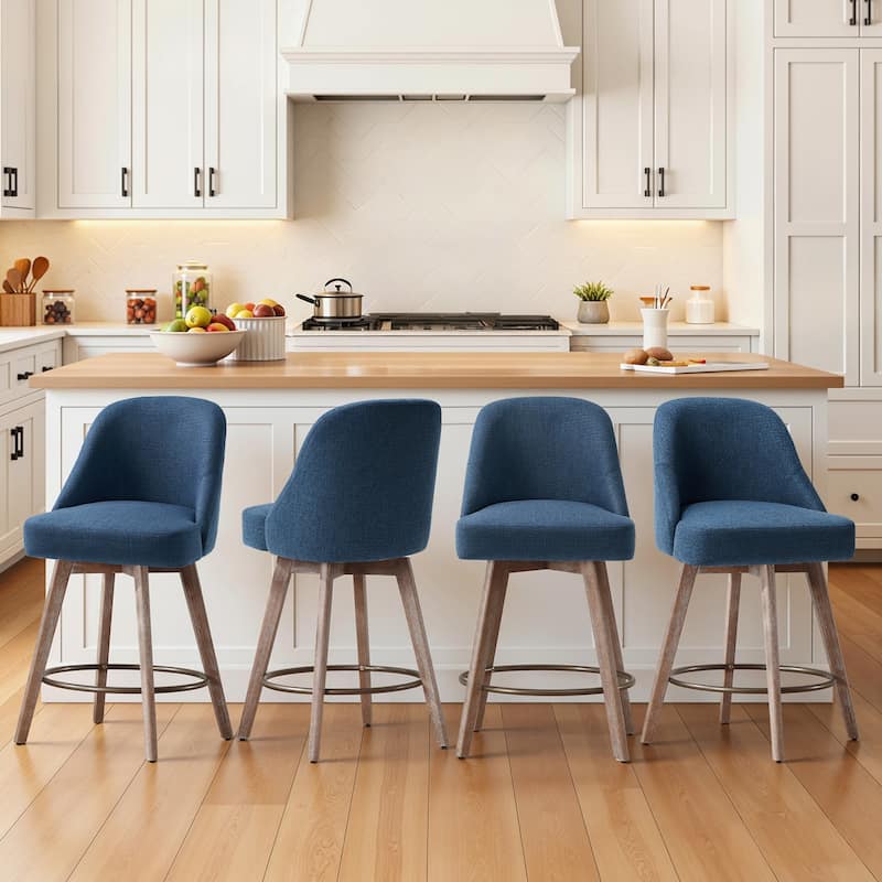 26" Upholstered Counter Height Swivel Bar Stool, Counter Stools with Solid Wood Legs - 39.37"H x 22.44"D x 21.65"W