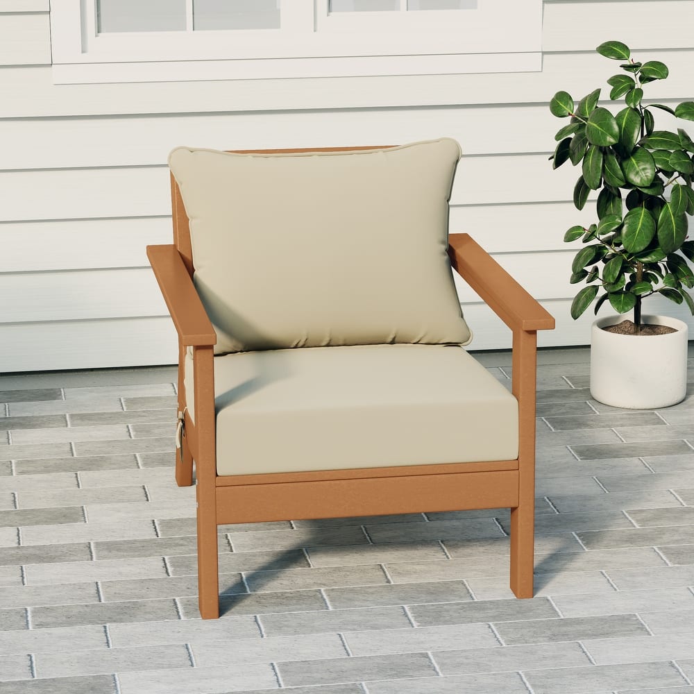 Birchwood All Weather HDPE Outdoor Patio Deep Seating Teak Club Chair With Cushions (1-Piece)