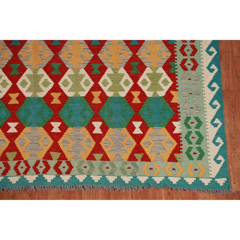 Hand Woven Oriental 100% Wool Carpet Southwestern All-Over Multi-Colored Kilim Area Rug - 8' 4'' X 6' 4''