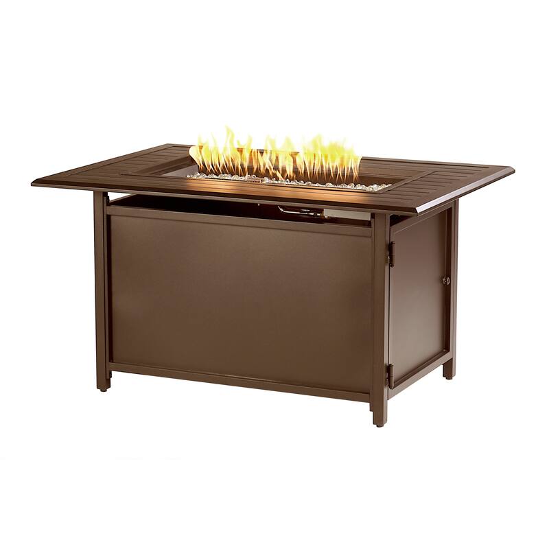 Rectangular 46 in. x 31 in. Aluminum Propane Fire Pit Table, Glass Beads, Two Covers, Lid, 57,000 BTUs - N/A