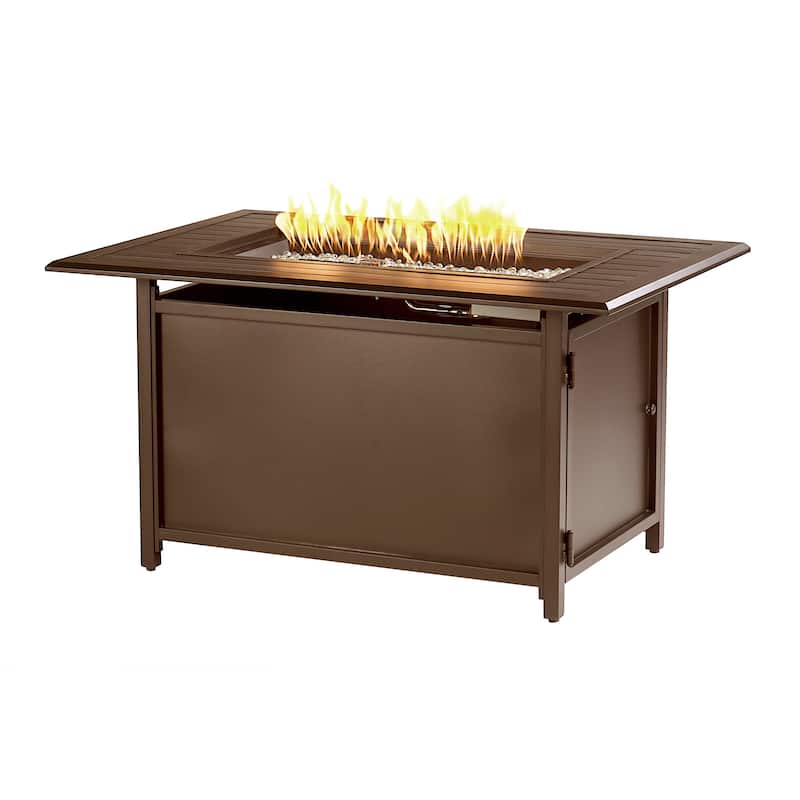 Rectangular 46 in. x 31 in. Aluminum Propane Fire Pit Table, Glass Beads, Two Covers, Lid, 57,000 BTUs - N/A - Brown