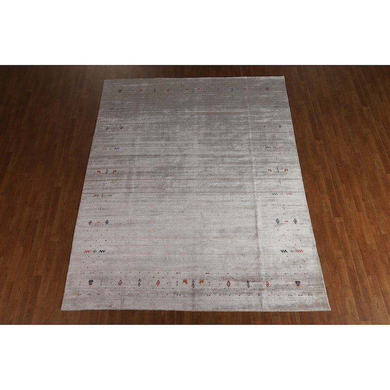 Hand Knotted Oriental 100% Wool Carpet Tribal Tribal Greys & Charcoal Gabbeh Area Rug - 9' 11'' X 7' 9''