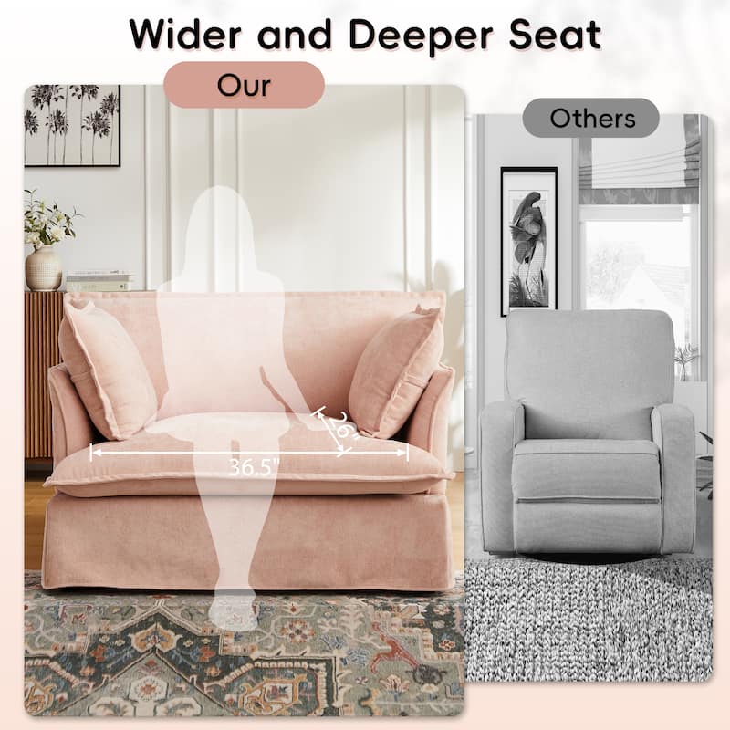 Chenille Armchair, Accent Chair with Dual-Port Charging and Throw Pillows, Modern Deep Wide Seat Design Cloud-Like Single Sofa