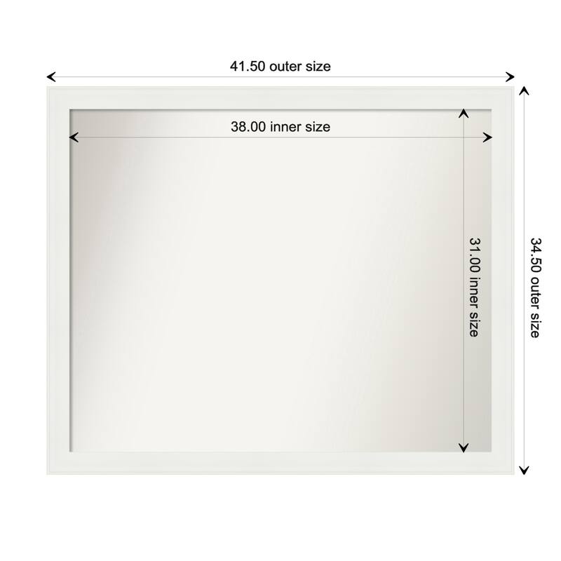 Vanity White Narrow Framed Non-Beveled Custom Wall Mirror, Bathroom Vanity Mirror - Outer Size: 41.5 x 34.5