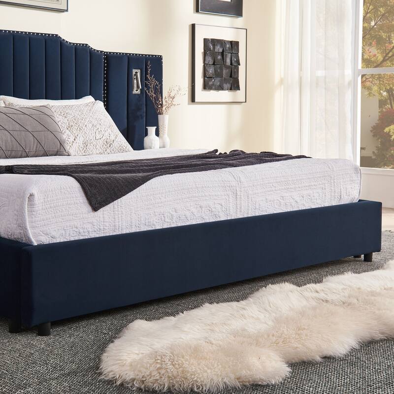 King Size Upholstered Bed Frame with Velvet Fabric