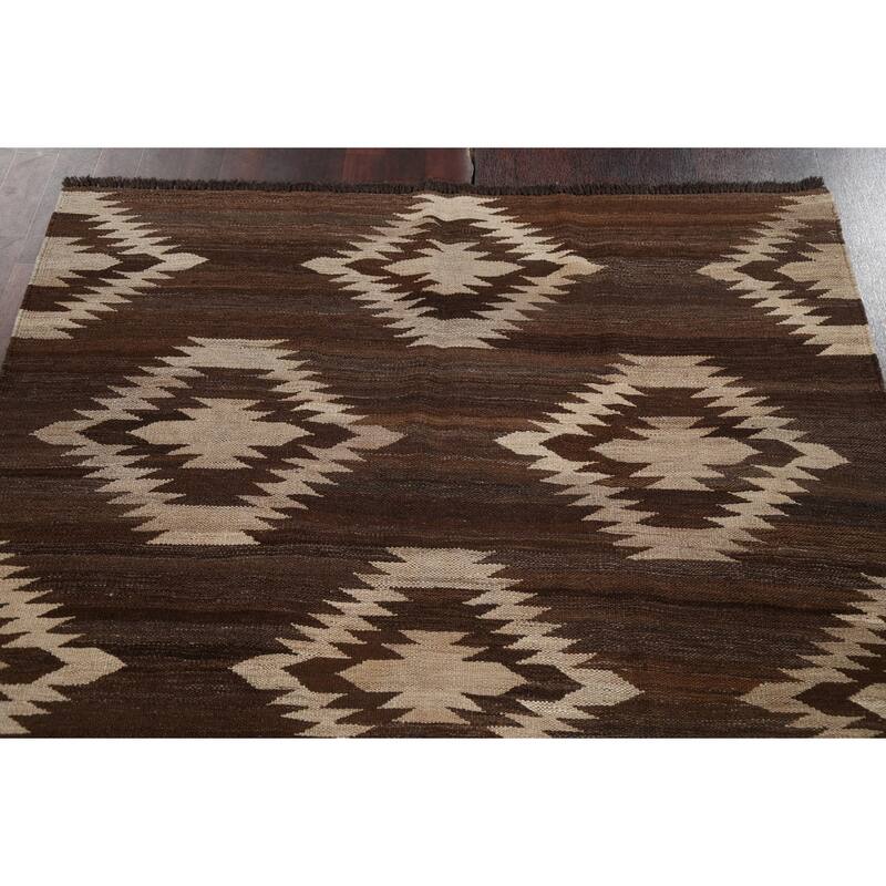 Natural Dye Geometric Tribal Kilim Oriental Wool Area Rug Flat-weave - 4'11" x 6'5"