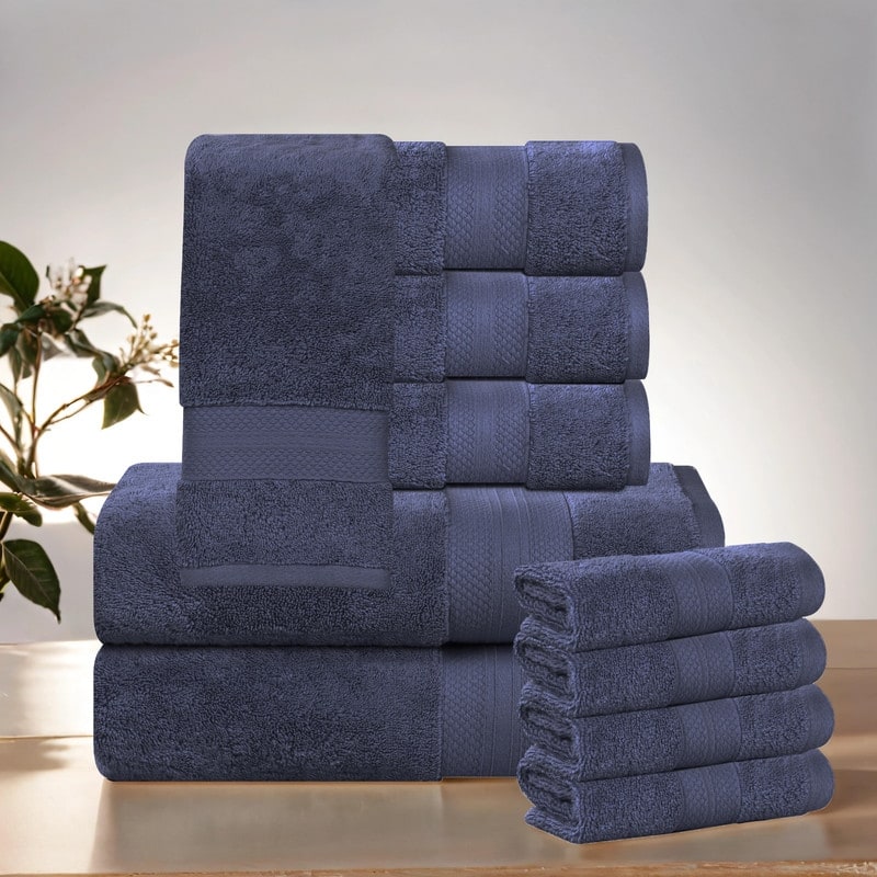 Superior Aria Turkish Cotton Heavyweight 10-Piece Towel Set - Crown Blue