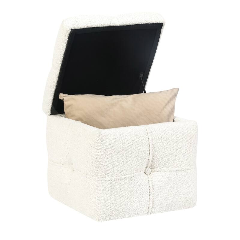 Adeco Boucle Storage Ottoman Footstool for Living Room