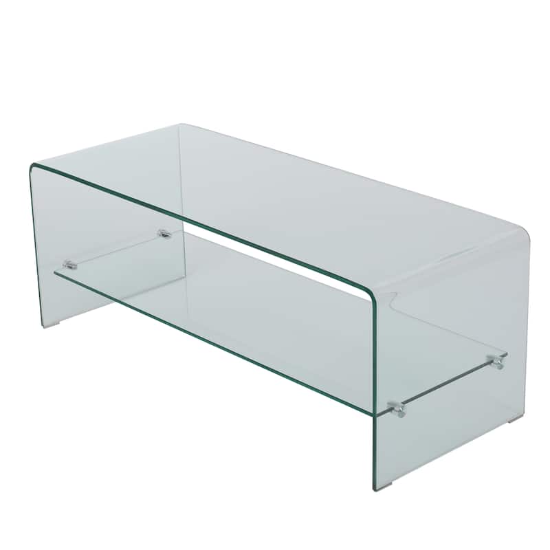 Clear 39.37" TV Stand with Open Back Design and Glass Shelf for TVs Up to 39"