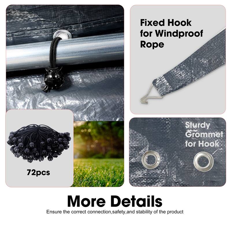 10x20FT Carport Canopy, Waterproof UV Protection, 72 Elastic Buckles