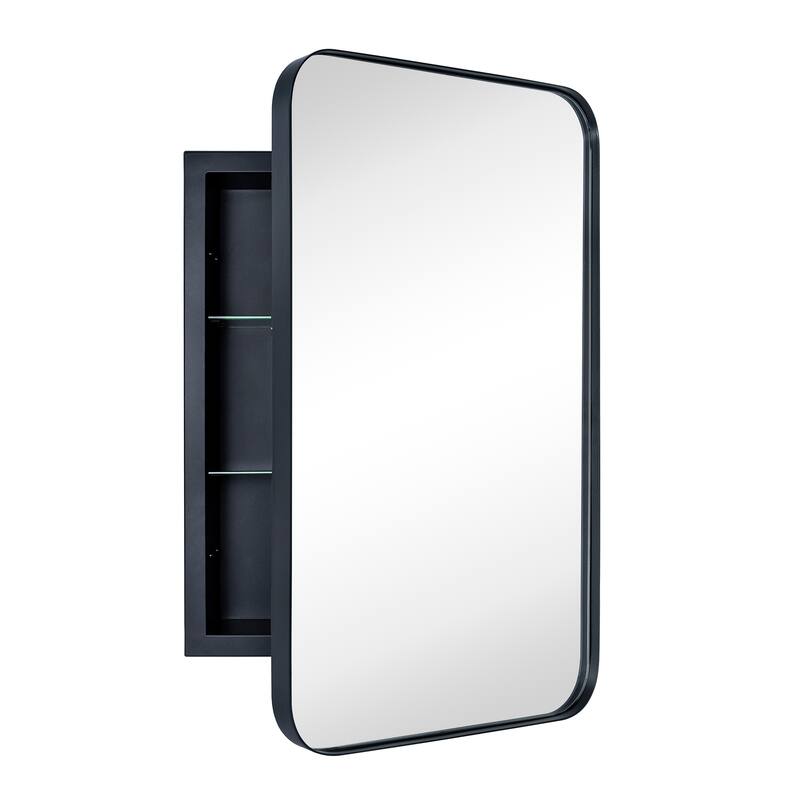 TEHOME WH Recessed Framed Medicine Cabinet with Mirror and Adjustable Shelves - 16" x 24" - Black