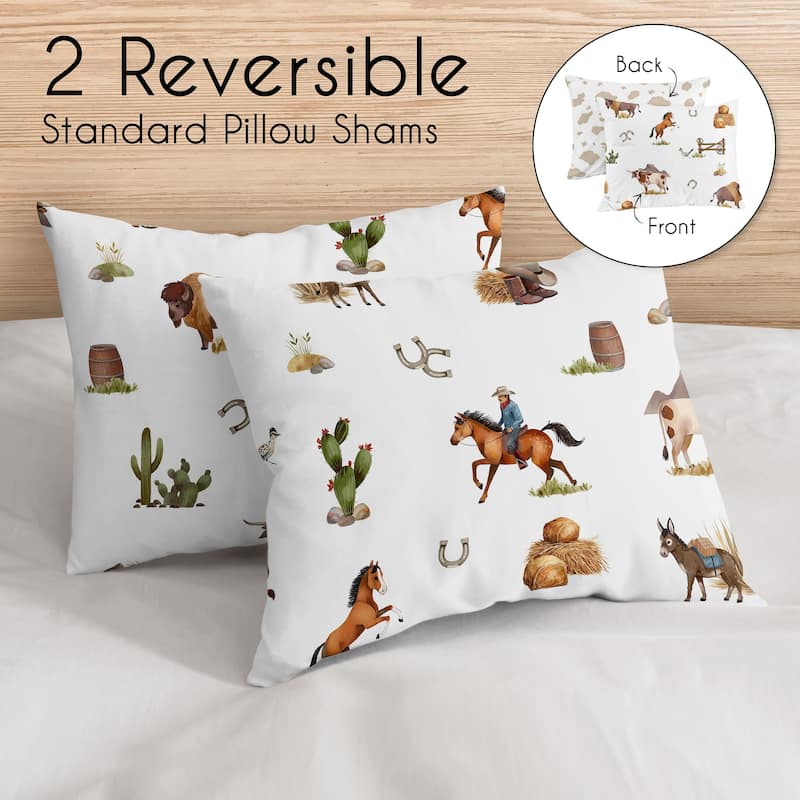 Sweet Jojo Designs Western Cowboy Boy 3-piece Full/Queen Comforter Set Wild West Cow Southern Country South Horse Farm Animal
