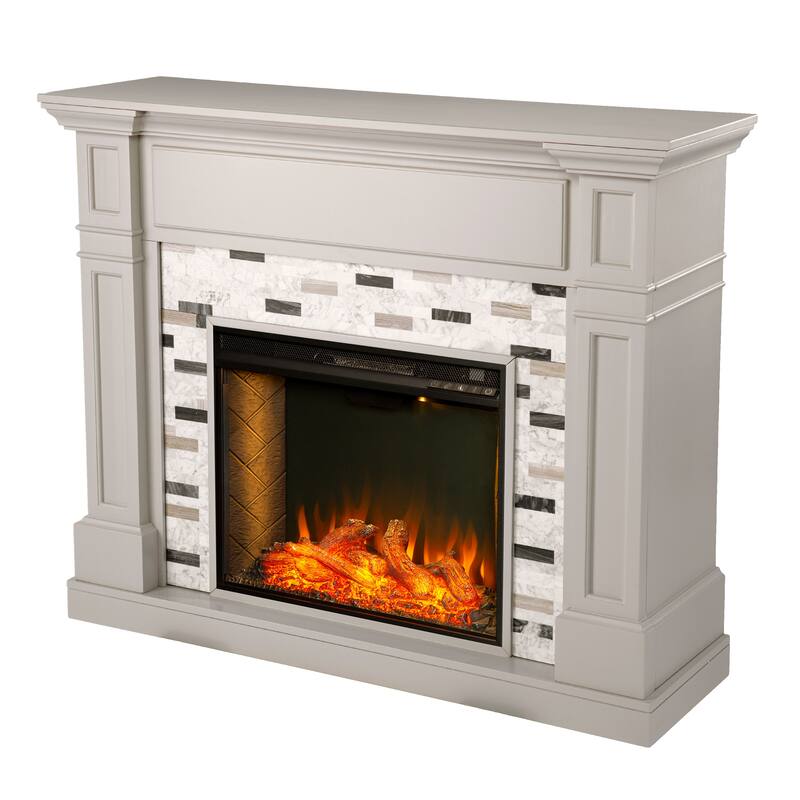 SEI Furniture Birkover Marble Fireplace - 48"W x 15"D x 40"H