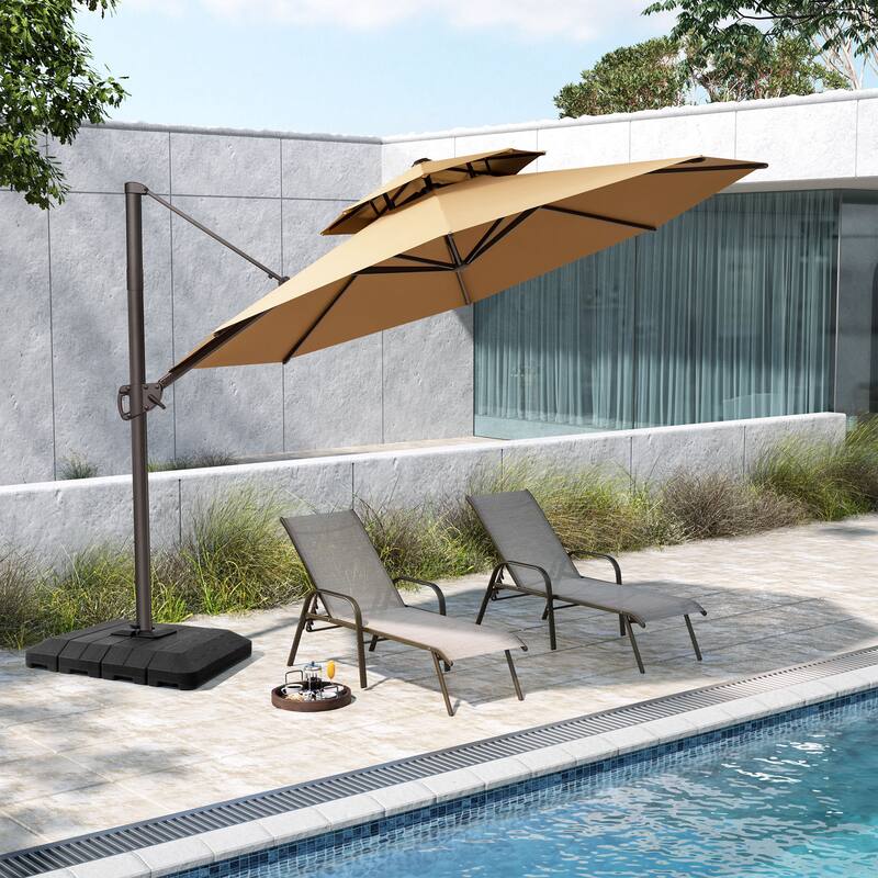 Pellebant Round Double Top Patio Cantilever Umbrella with Base