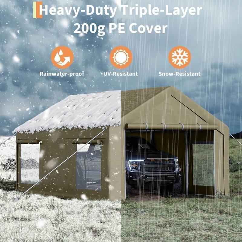 12x20 Ft Carport with Roll-Up Doors and 4 Windows for Bass Boats, Tractors, and SUVs - 12X20 Ft