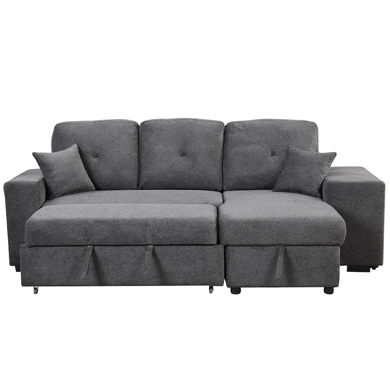 95" Velvet Sectional Sofa with Storage Chaise and 2 Stools and Reversible L-Shape Sofa Bed