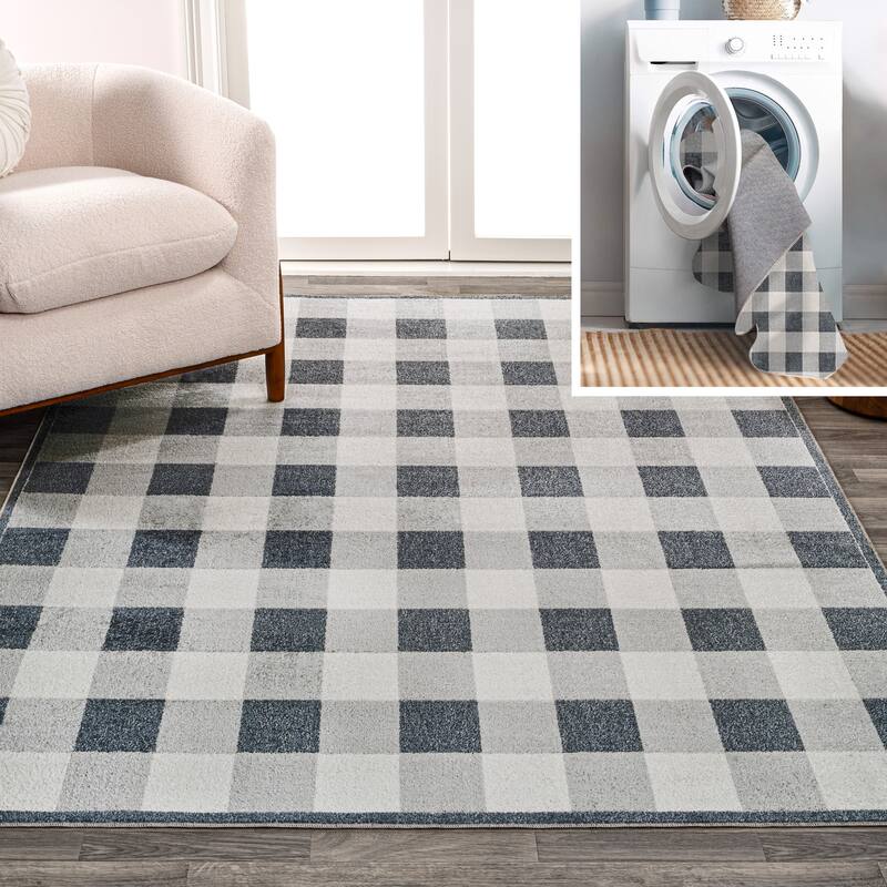 JONATHAN Y Shutter Gradient Plaid Cottage Machine-Washable Light Gray/Dark Gray/Cream Area Rug - 4 X 6