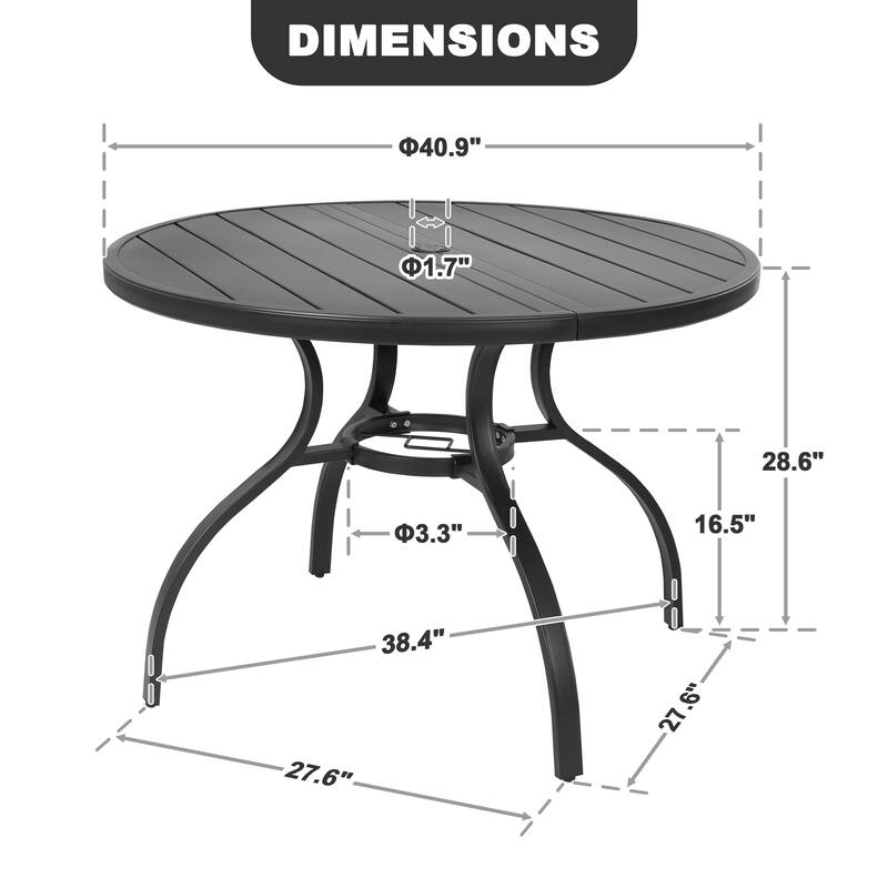 41'' Round Metal Outdoor Patio Dining Table with Umbrella Hole