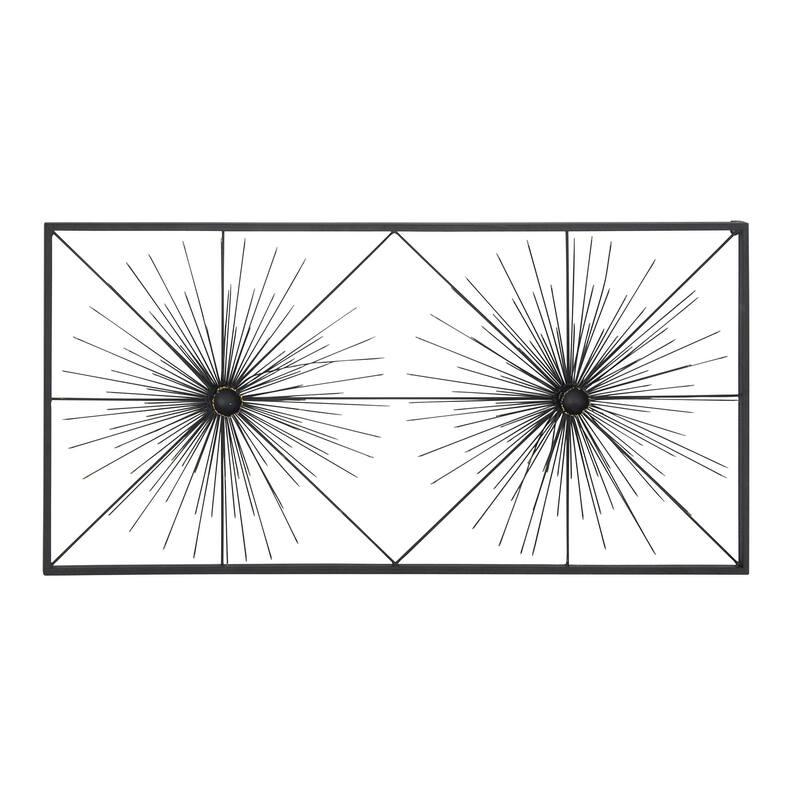 Metal Starburst Sea Urchin Home Wall Decor with Black Frame - Black - Roche River Decor - Black - 48"W, 24"H
