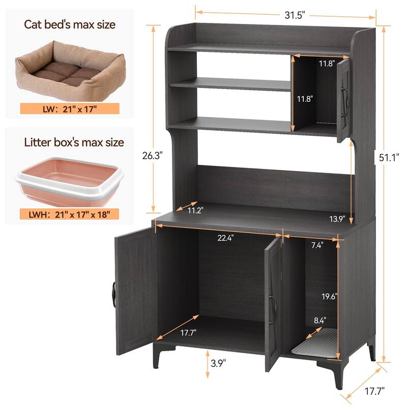 Cat Litter Box Enclosure with Shelves