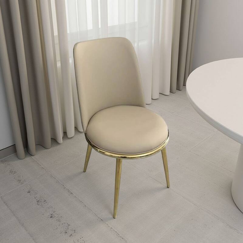 Relli Side Dining Chair Set of 2, Gold Metal, Taupe Faux Leather, Round Seats
