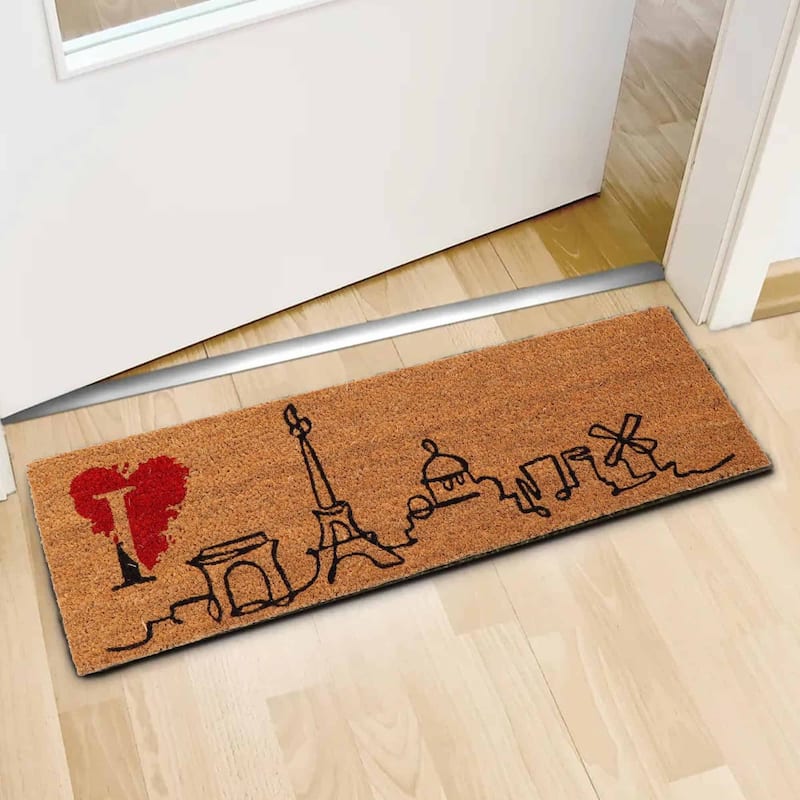 Paris City 30x10 Long Sheltered Front Door Mat Coco Natural