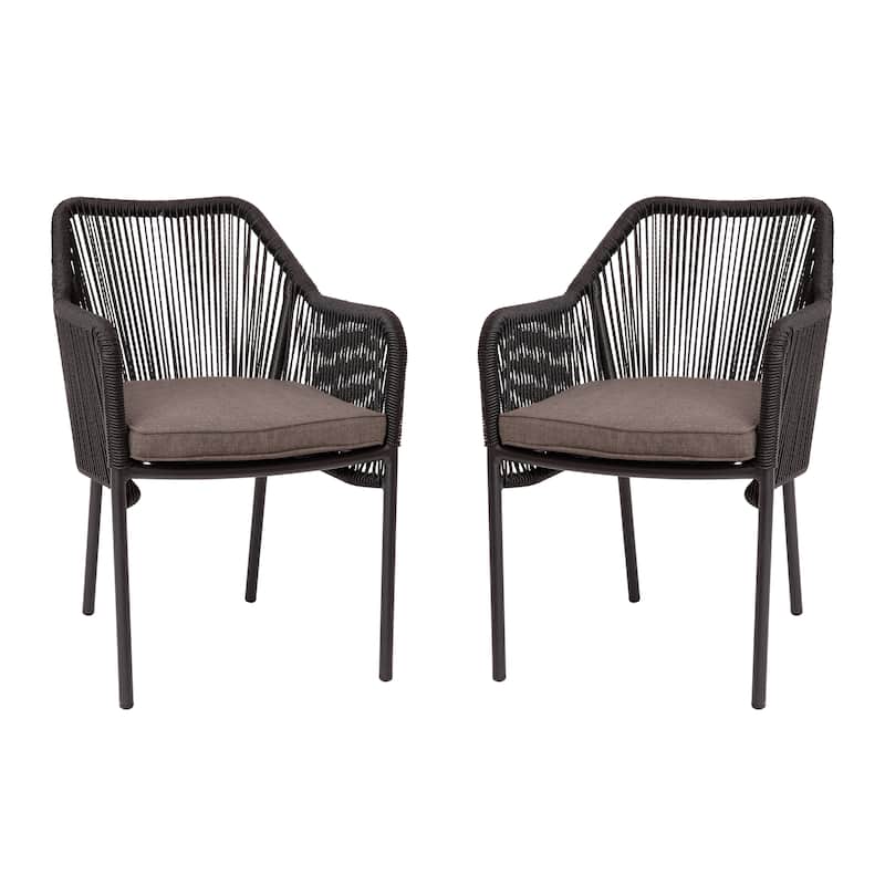 Woven Indoor/Outdoor Stacking Club Chairs - Cushions-Set of 2 - 22"W x 27"D x 31.25"H
