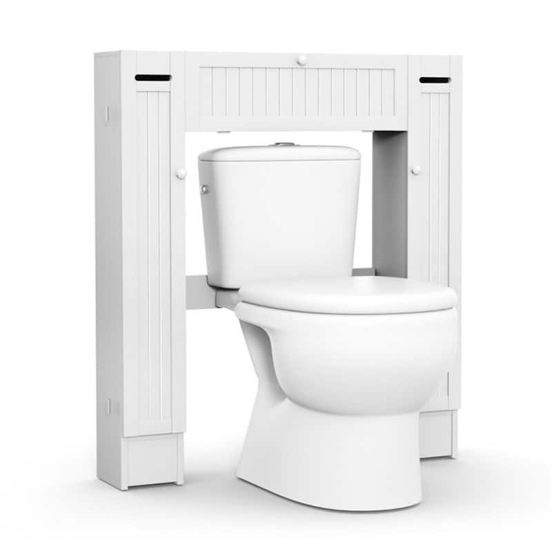 White MDF Over Toilet Storage Cabinet with Pull-Down Door and Shelves - 34.5" x 7" x 38.5" (L x W x H)
