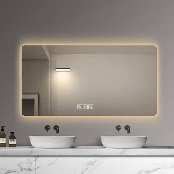 47 x 23.6 Wall Mounted Bathroom Mirror with LED Light Anti-Fog - Silver