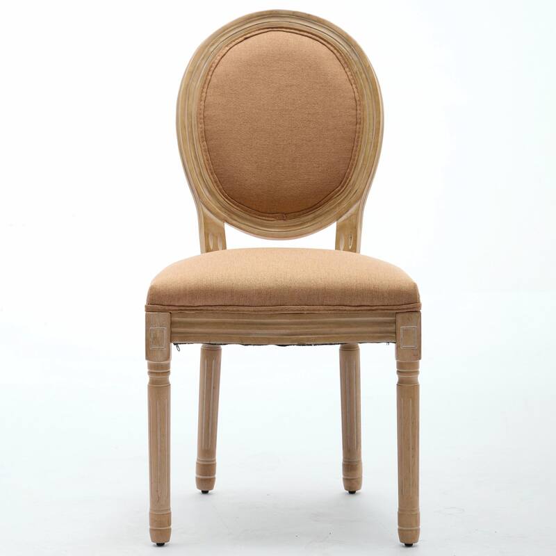 Set of 2 French Style Dining Chairs with Solid Wood Frame, Antique Painted Linen Fabric Back