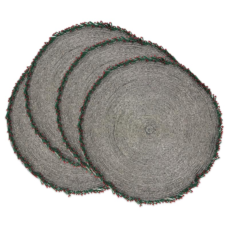 Elegant Evergreen Beaded Wreath Border Placemat (Set of 4)