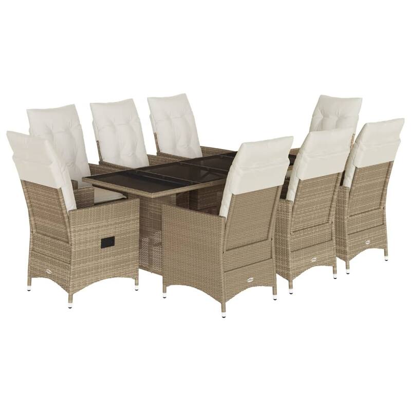 vidaXL Patio Dining Set with Cushions Outdoor Furniture Beige Poly Rattan - 74.8" x 31.5" x 29.5"